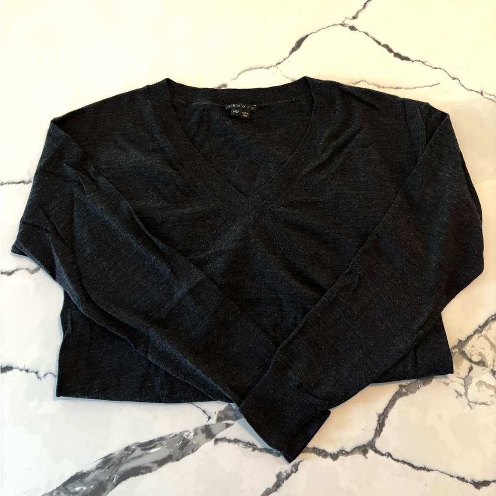 Theory Black V-Neck soft Wool Sweater